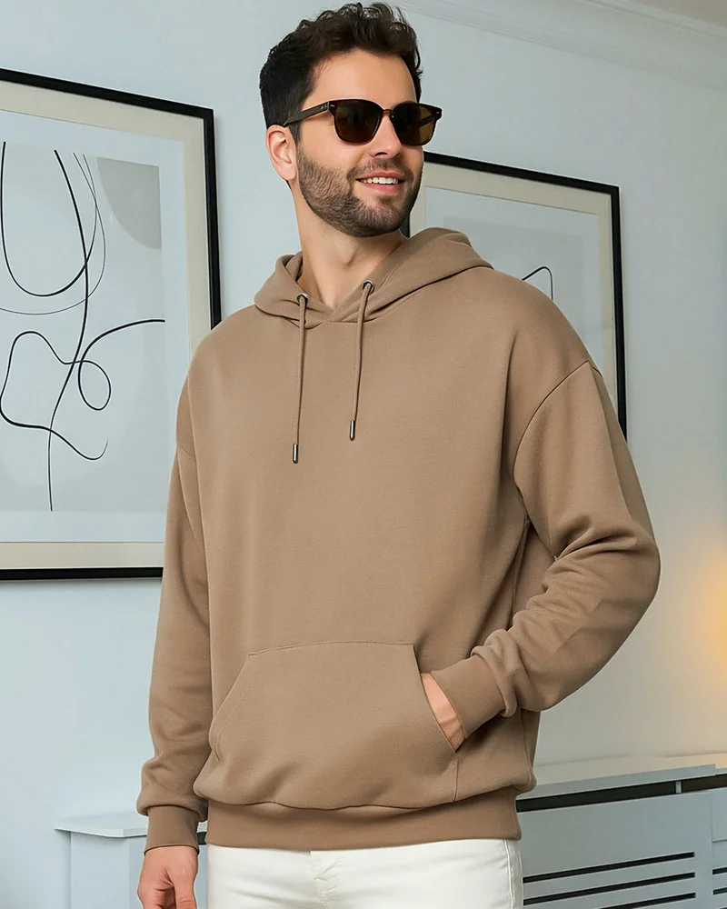 bewakoof Men's Ginger Root Brown Oversized Hoodies
